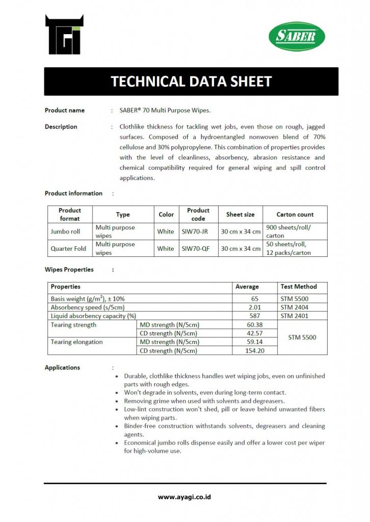 technical data sheet_saber industrial wipes saber 50 saber 70_2